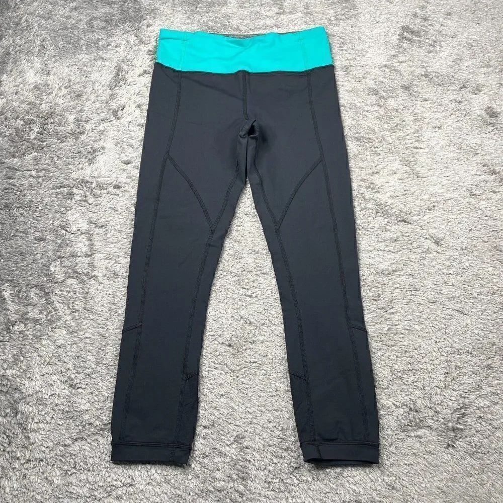 Lululemon Ruffled Reflective Legging Black Green Waistband